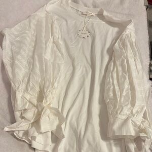 ODDY Elegant White Blouse with Ribbon Accents